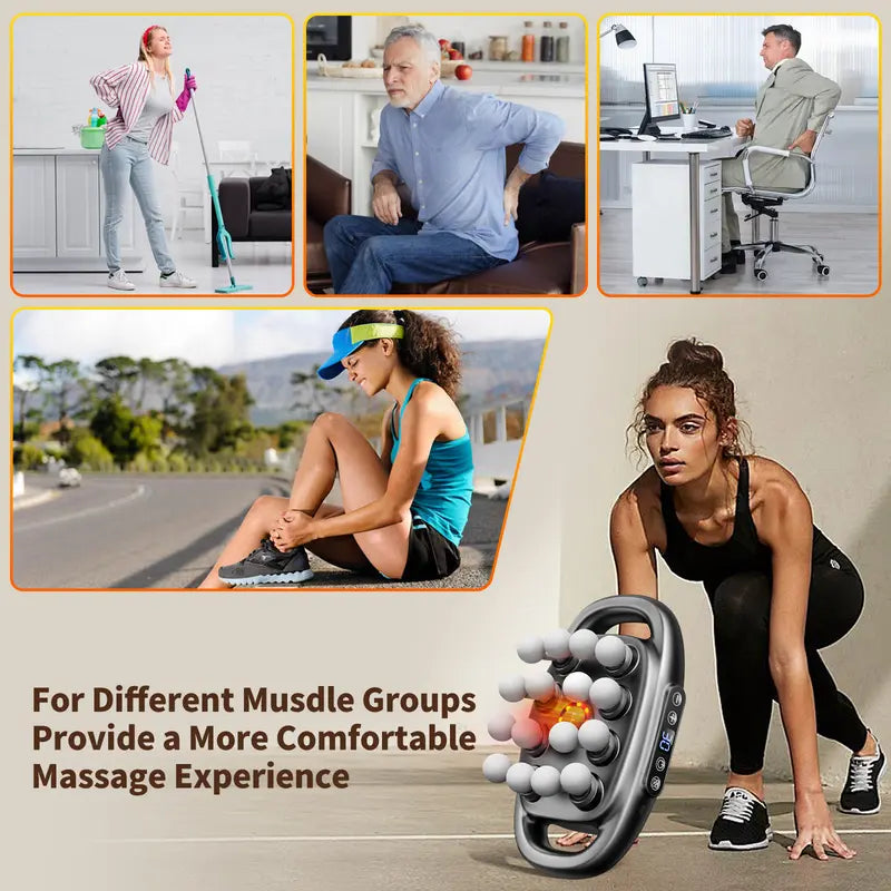 16-Head Deep Tissue Massage Gun with Red Light Therapy