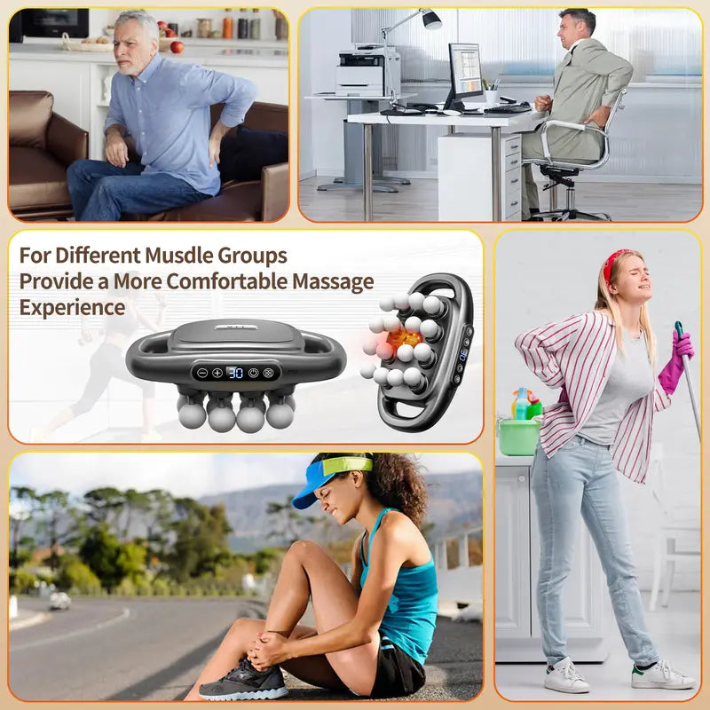 16-Head Deep Tissue Massage Gun with Red Light Therapy